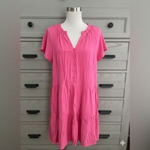 LOFT Vibrant Pink Tiered Swing Dress